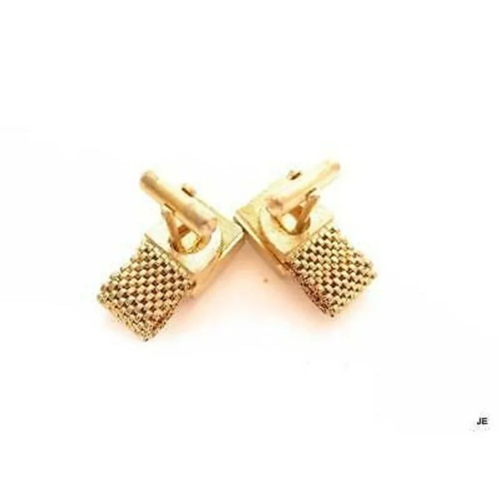 Vintage Green Jade Gemstone Gold Plated Wrap Around Mesh‎ Men's Cufflinks